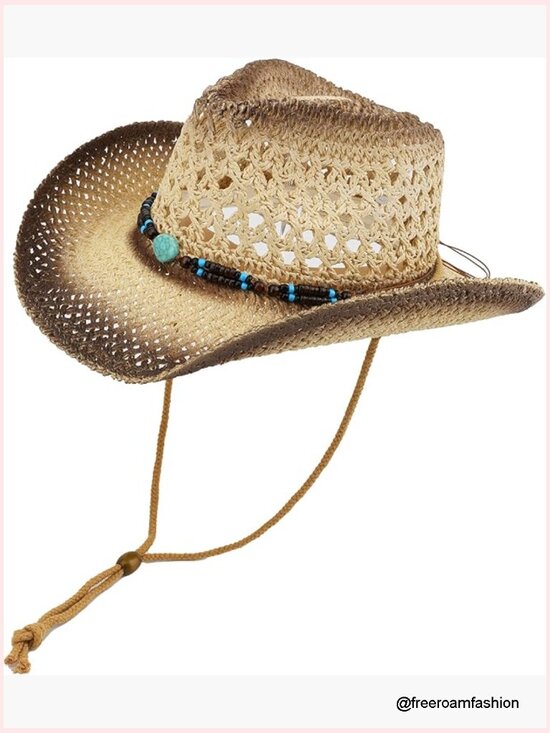 Straw Cowboy Hat Unisex Breathable Western Cattleman Style Sun Protection